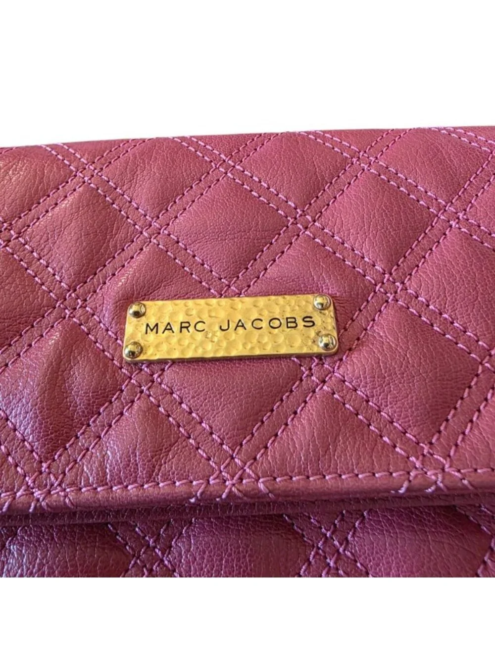 Marc Jacobs Eugenie Pink Quilted Leather Foldover Envelope Clutch Bag
